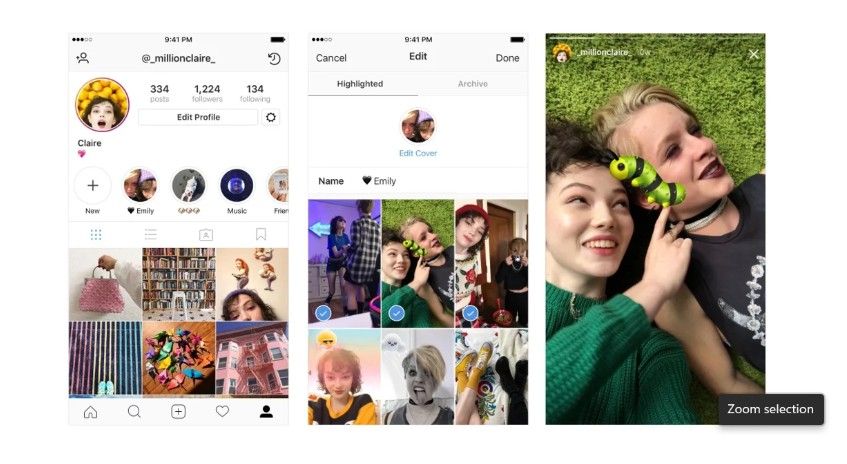 Stories Saved as Highlights or Archived